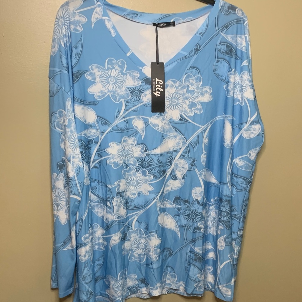 Lily Sky Blue Floral Long Sleeve Top